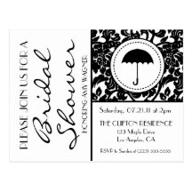 Gothic Black & White Flourish Bridal Shower Invite Postcards