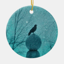 Gothic Blue Snow Crow Christmas Tree Ornaments