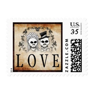 Gothic Brown Wedding RSVP Halloween Skeletons Postage Stamps