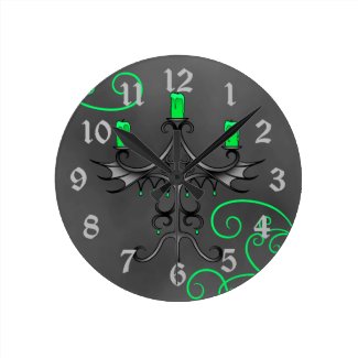 Gothic candelabra Halloween pretty green and gray Round Wallclock