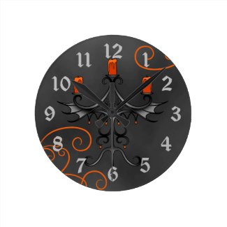 Gothic candelabra Halloween pretty orange and gray Clock