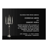 Gothic Candelabra on Black and Silver Pinstripe Personalized Invitation
