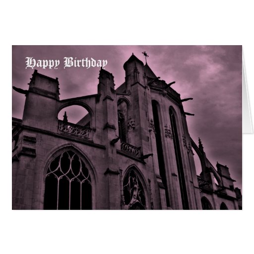 gothic cathedral in purple birthday card