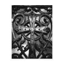 Gothic cemetery wrought iron celtic cross in heart post card