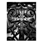 Gothic cemetery wrought iron celtic cross in heart post card