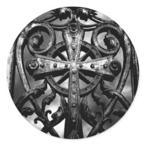 Gothic cemetery wrought iron celtic cross in heart round sticker