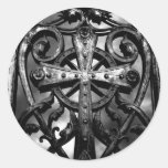 Gothic cemetery wrought iron celtic cross in heart round sticker