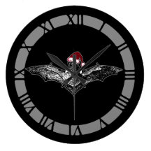 Gothic Christmas Bat In A Santa Hat Round Wall Clock