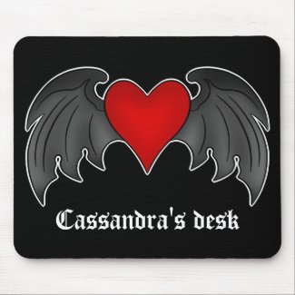 Gothic dark red winged heart personalized mousepads