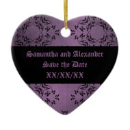 Gothic dirty purple damask casual Save the Date ornament