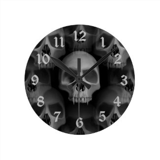 Gothic evil fanged skull Halloween horror Round Clocks
