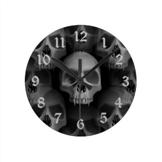 Gothic evil fanged skull Halloween horror Round Clocks