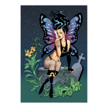 Gothic Fairy Grave Sitting with Tears by Al Rio Poster