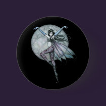 Gothic Fairy Pin, Button Full Moon Fairy buttons