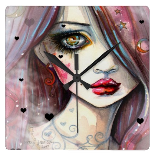 Gothic Fantasy Art Girl with Hearts Wallclock