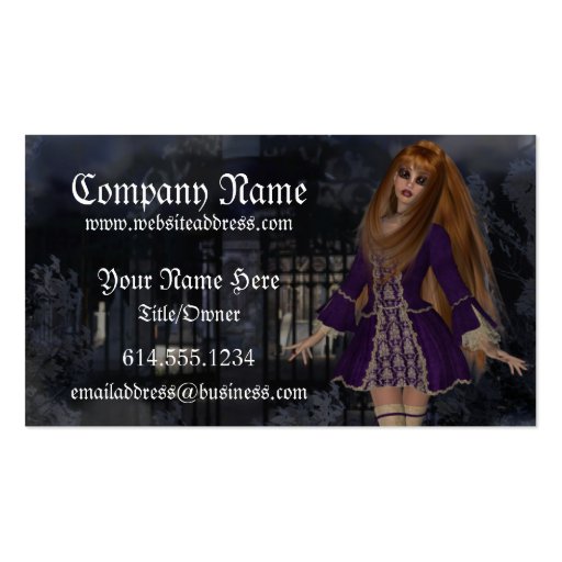 Gothic Fantasy Business Card :: Redhead Purple (front side)