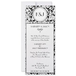 Gothic Floral Damask Monogram Wedding Invitation invitation
