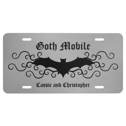 Gothic frilly bat black and gray personalized license plate