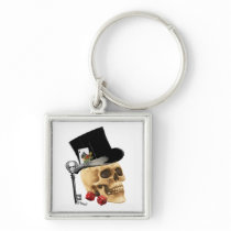 Gothic gambler skull tattoo design key chain
