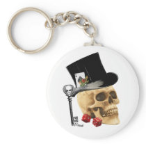 Gothic gambler skull tattoo design key chain
