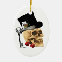 Gothic gambler skull tattoo design christmas tree ornament