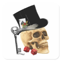 Gothic gambler skull tattoo design stickers