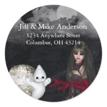 Gothic Girl Tombstone & Ghost Return Address Label Round Stickers
