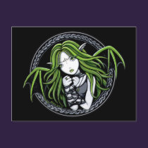 Gothic Green Bat Fairy Art Postcard postcards
