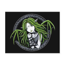 Gothic Green Bat Fairy Art Postcard