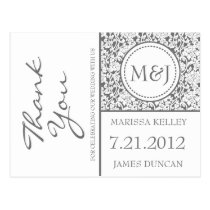 Gothic Grey Flourish Thank You Postcard