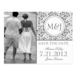 Gothic Grey on White Flourish Save the Date Post Card