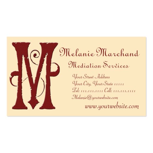 Gothic Grunge Red Gold Initial M Monogram Business Cards (back side)