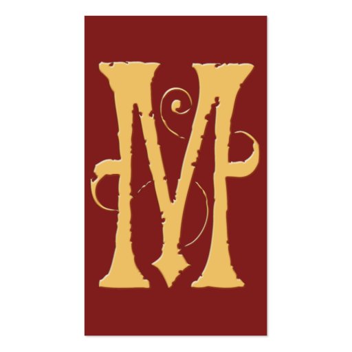 Gothic Grunge Red Gold Initial M Monogram Business Cards (front side)