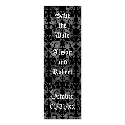 Gothic grunge save the date mini book markers business cards (front side)