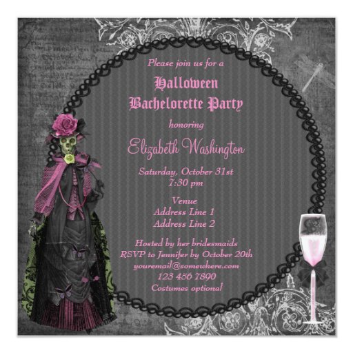 Gothic Halloween Bride Shabby Chic Bachelorette Personalized Announcements