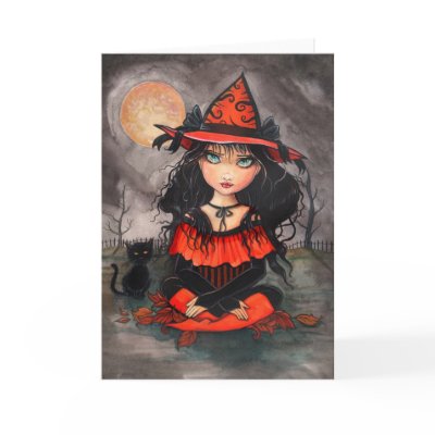 Gothic Halloween Card Witch Cat
