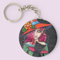 Gothic Halloween Witch Cat Keychain