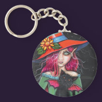 Gothic Halloween Witch Cat Keychain keychains