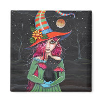 Gothic Halloween Witch Cat Magnet