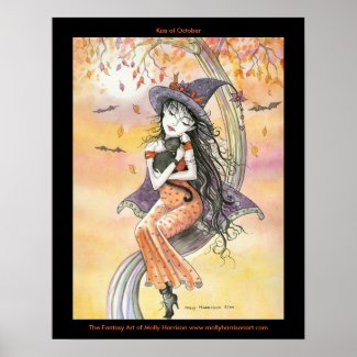 Gothic Halloween Witch Cat Poster print