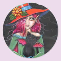 Gothic Halloween Witch Cat Stickers