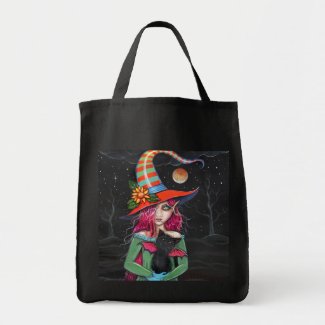 Gothic Halloween Witch Cat Tote Bag