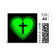 Gothic Heart + Cross (Black + Green) Postage Stamps
