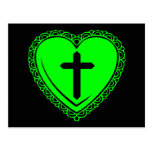 Gothic Heart + Cross (Black + Green) Postcards