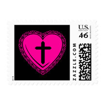 Gothic Heart + Cross (Black + Pink) Postage Stamp
