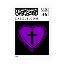 Gothic Heart + Cross (Black + Purple) Postage Stamps