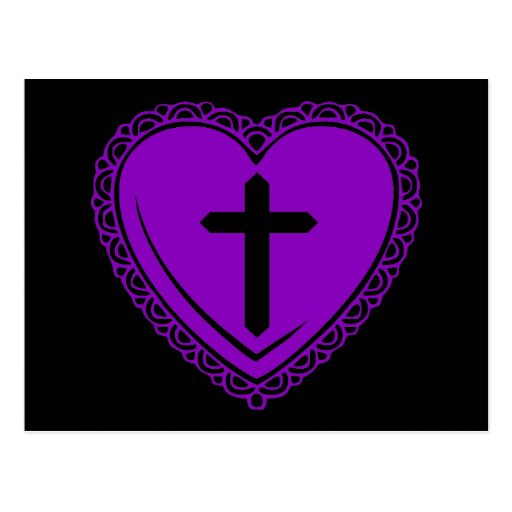 Gothic Heart + Cross (Black + Purple) Postcard