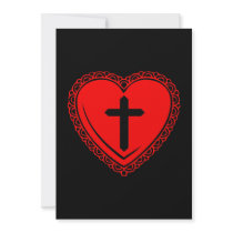 Gothic Heart + Cross Invitations (Black + Red)