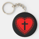 Gothic Heart + Cross Keychain (Black + Red) keychains
