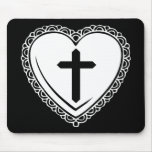 Gothic Heart & Cross Mousepad (Black + White) mousepads